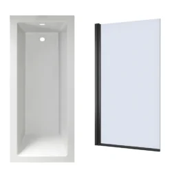 Armourcast Reinforced Straight Square Single Ended Bath with Shower Screen