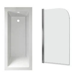 Armourcast Reinforced Straight Square Single Ended Bath with Shower Screen