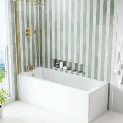 Armourcast Reinforced Straight Square Single Ended Bath with Shower Screen