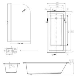 Armourcast Reinforced Straight Square Single Ended Bath with Shower Screen