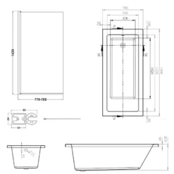 Armourcast Reinforced Straight Square Single Ended Bath with Shower Screen