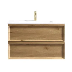 Aura 800mm Wall Mounted Natural Oak Vanity Unit & Matt White Basin