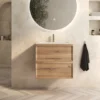 Aura 600mm Wall Mounted Natural Oak Vanity Unit & Matt White Basin