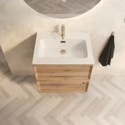 Aura 600mm Wall Mounted Natural Oak Vanity Unit & Matt White Basin