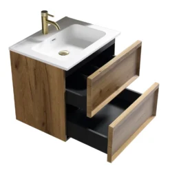 Aura 600mm Wall Mounted Natural Oak Vanity Unit & Matt White Basin