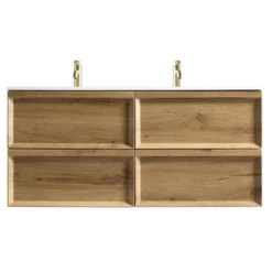 Aura 1200mm Wall Mounted Natural Oak Vanity Unit & Matt White Double Basin