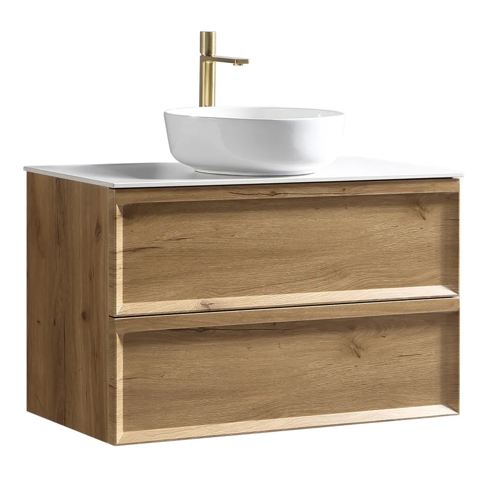 Aura 800mm Wall Mounted Natural Oak Vanity Unit & Sintered Stone Countertop
