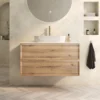 Aura 1000mm Wall Mounted Natural Oak Vanity Unit & Sintered Stone Countertop