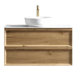 Aura 1000mm Wall Mounted Natural Oak Vanity Unit & Sintered Stone Countertop