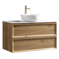 Aura 1000mm Wall Mounted Natural Oak Vanity Unit & Sintered Stone Countertop