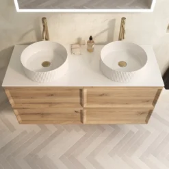 Aura 1200mm Wall Mounted Natural Oak Vanity Unit & Sintered Stone Countertop