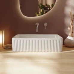 Billy Fluted Gloss White Rectangular Countertop Basin - 500mm