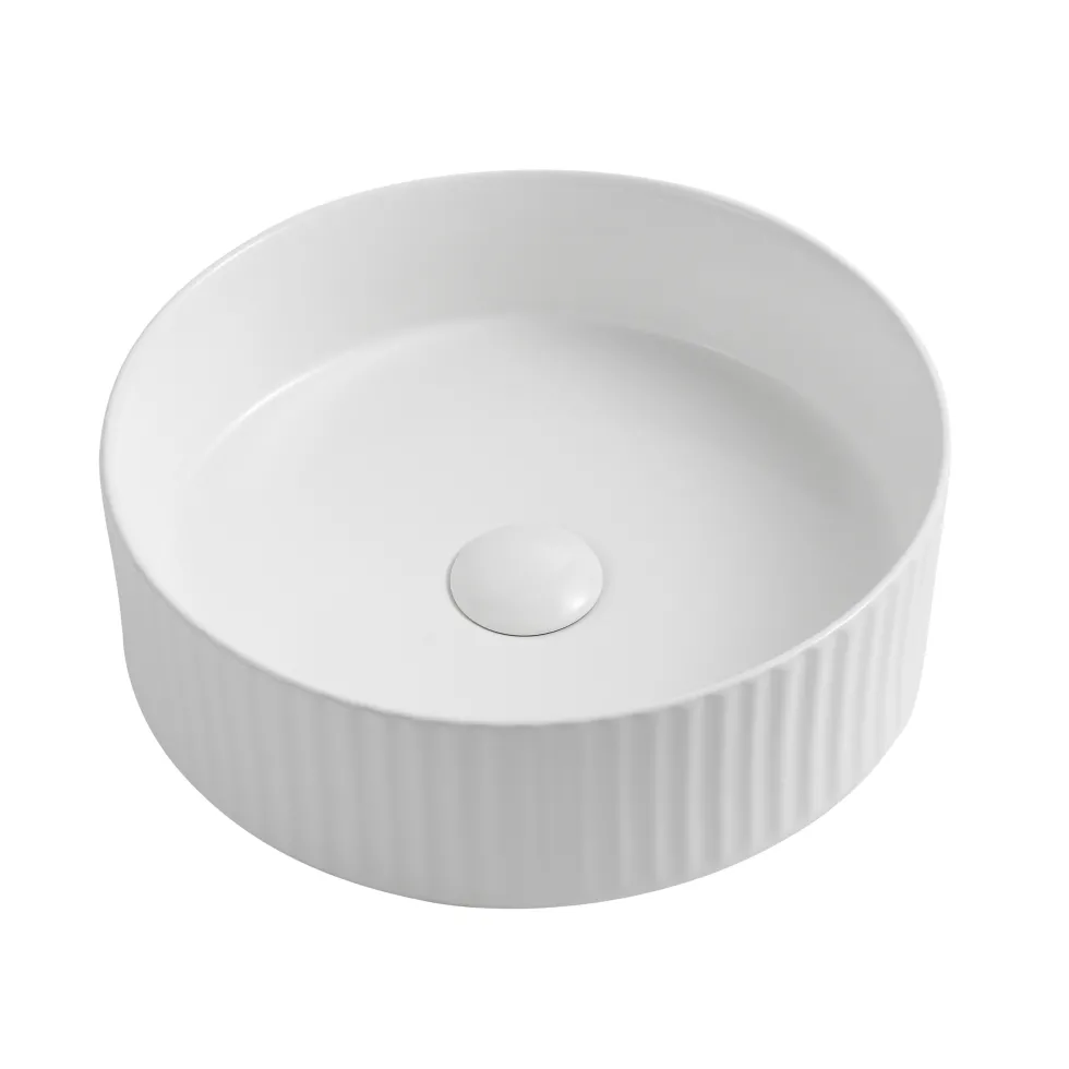 Billy Fluted Gloss White Round Countertop Basin - 360mm