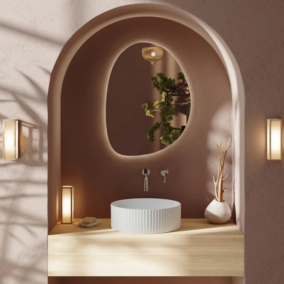 Billy Fluted Matt White Round Countertop Basin - 360mm