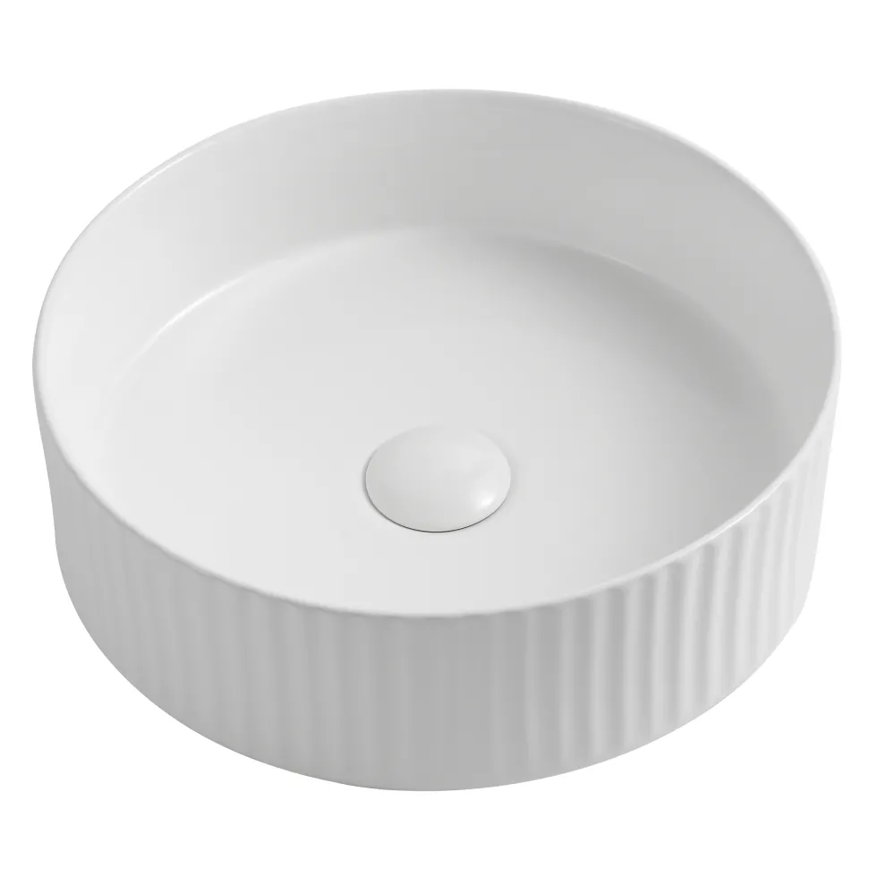 Billy Fluted Matt White Round Countertop Basin - 360mm