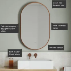 Billy LED Illuminated Oval Framed Mirror with Demister Pad & Colour Change Lights - 500 x 800mm