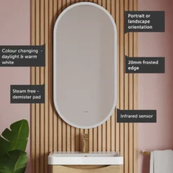 Billy LED Illuminated Oval Mirror with Demister Pad & Colour Change Lights - 500 x 1000mm