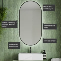 Billy LED Oval Framed Mirror with Demister Pad & Colour Change Lights - 500 x 1000mm