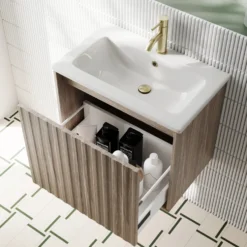 Billy 600mm Wall Hung Vanity Unit with Fluted Drawer Front & Basin