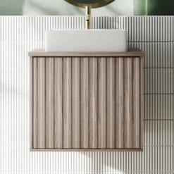Billy 600mm Wall Hung Vanity Unit with Fluted Drawer Front & Countertop