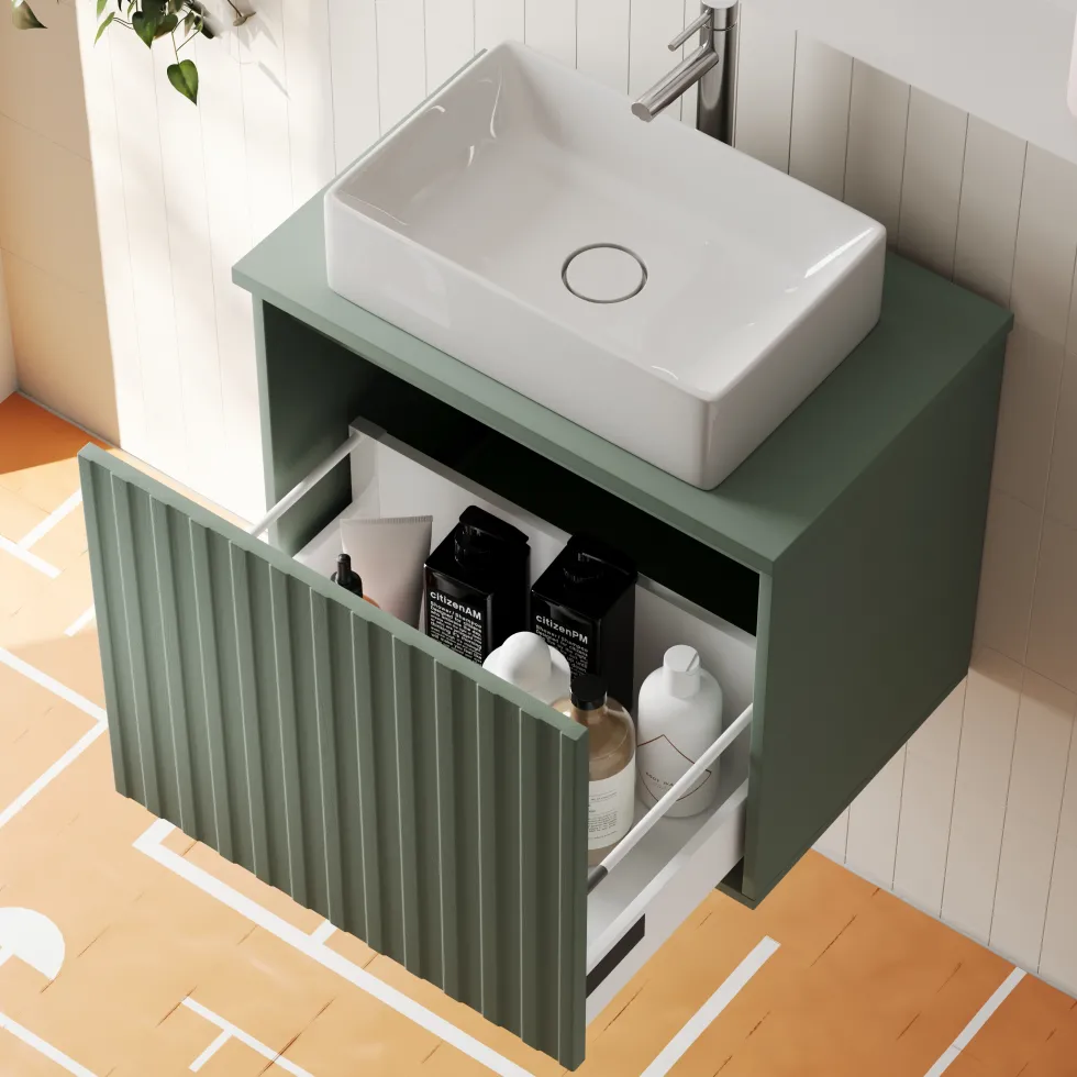 Billy 600mm Wall Hung Vanity Unit with Fluted Drawer Front & Countertop