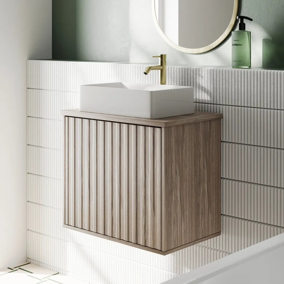 Billy 600mm Wall Hung Vanity Unit with Fluted Drawer Front & Countertop