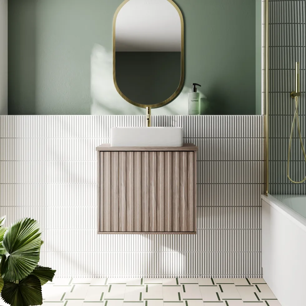 Billy 600mm Wall Hung Vanity Unit with Fluted Drawer Front & Countertop