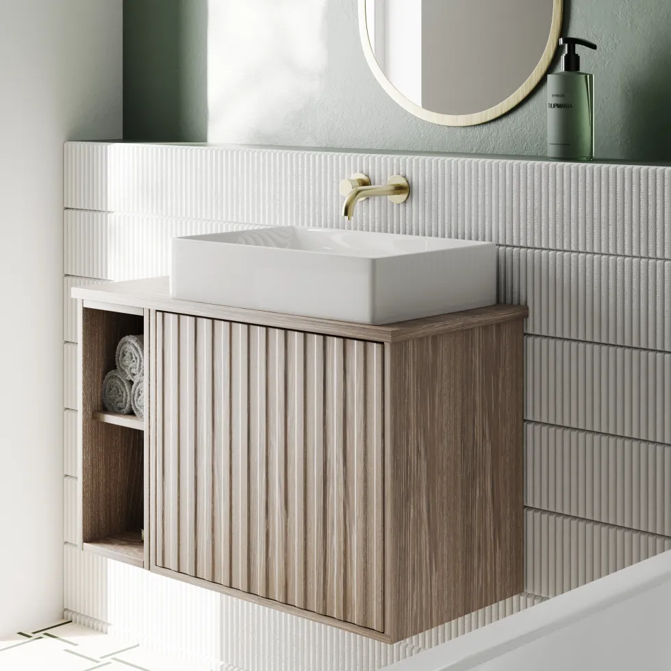 Billy 800mm Wall Hung Vanity Unit with Fluted Drawer Front & Countertop
