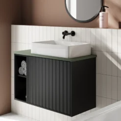 Billy 800mm Wall Hung Vanity Unit with Fluted Drawer Front & Countertop