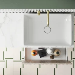 Billy 800mm Wall Hung Vanity Unit with Fluted Drawer Front & Marble Sintered Stone Worktop