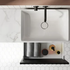 Billy 800mm Wall Hung Vanity Unit with Fluted Drawer Front & Marble Sintered Stone Worktop