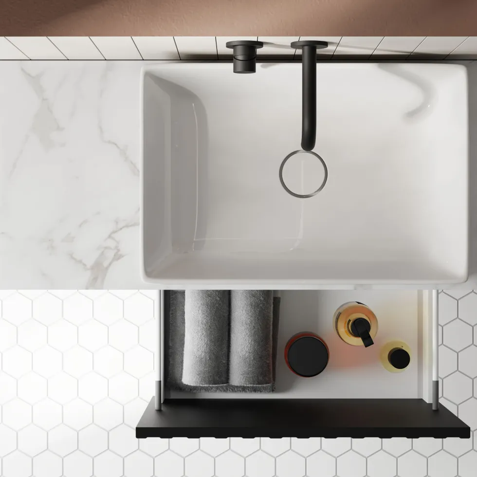 Billy 800mm Wall Hung Vanity Unit with Fluted Drawer Front & Marble Sintered Stone Worktop