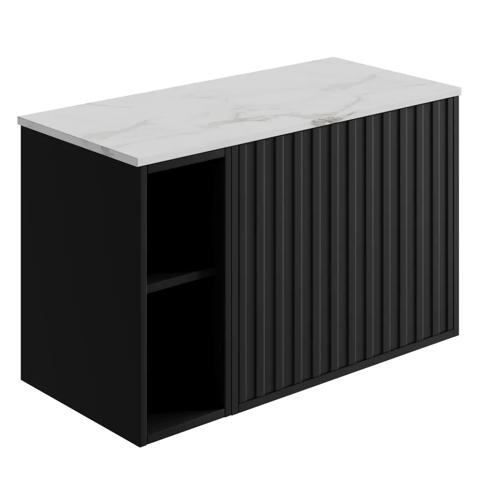 Billy 800mm Wall Hung Vanity Unit with Fluted Drawer Front & Marble Sintered Stone Worktop