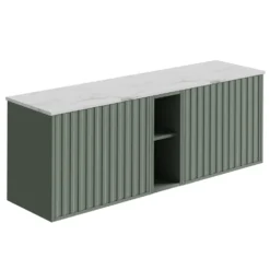 Billy 1400mm Wall Hung Vanity Unit with Fluted Drawer Front & Marble Sintered Stone Worktop