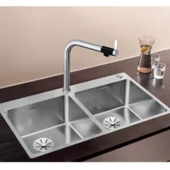 Blanco Andano Double Bowl Inset Satin Polish Stainless Steel Kitchen Sink & Waste - 865 x 500mm