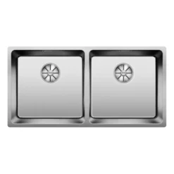 Blanco Andano Double Bowl Undermount Satin Polish Stainless Steel Kitchen Sink & Waste - 865 x 440mm