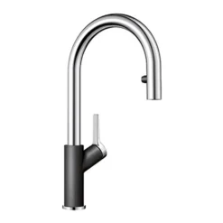Blanco Carena-S Vario Single Lever Chrome Pull Out Kitchen Mixer Spray Tap with Silgranit Matching Finish
