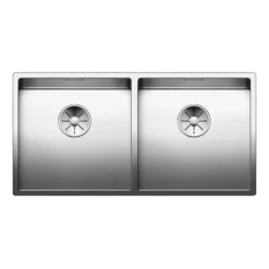 Blanco Claron Double Bowl Undermount Satin Polish Stainless Steel Kitchen Sink & Waste - 865 x 440mm