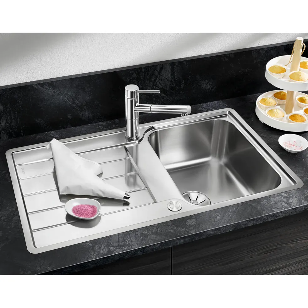 Blanco Classimo 45 S-IF Compact 1 Bowl Brushed Stainless Steel Kitchen Sink & Waste with Reversible Drainer - 860 x 500mm
