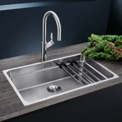 Blanco Etagon Extra Large 1 Bowl Satin Polish Inset or Undermount Stainless Steel Kitchen Sink & Waste - 740 x 440mm