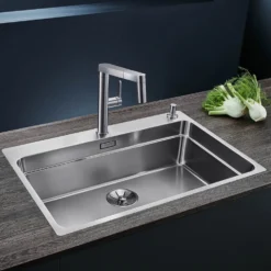 Blanco Etagon Extra Large 1 Bowl Satin Polish Stainless Steel Kitchen Sink & Waste with Tap Ledge - 740 x 500mm