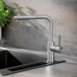 Blanco Lanora-S Eco Cold Start Brushed Stainless Steel Mono Pull Out Kitchen Mixer Tap