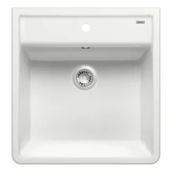 Blanco Panor 1 Bowl Crystal Gloss White Wall Mounted Belfast Ceramic Kitchen Sink & Waste with Tap Ledge - 600 x 630mm