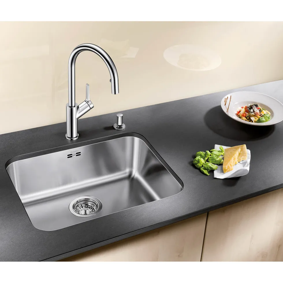 Blanco Supra 500-U Large 1 Bowl Undermount Brushed Stainless Steel Kitchen Sink & Waste - 530 x 430mm