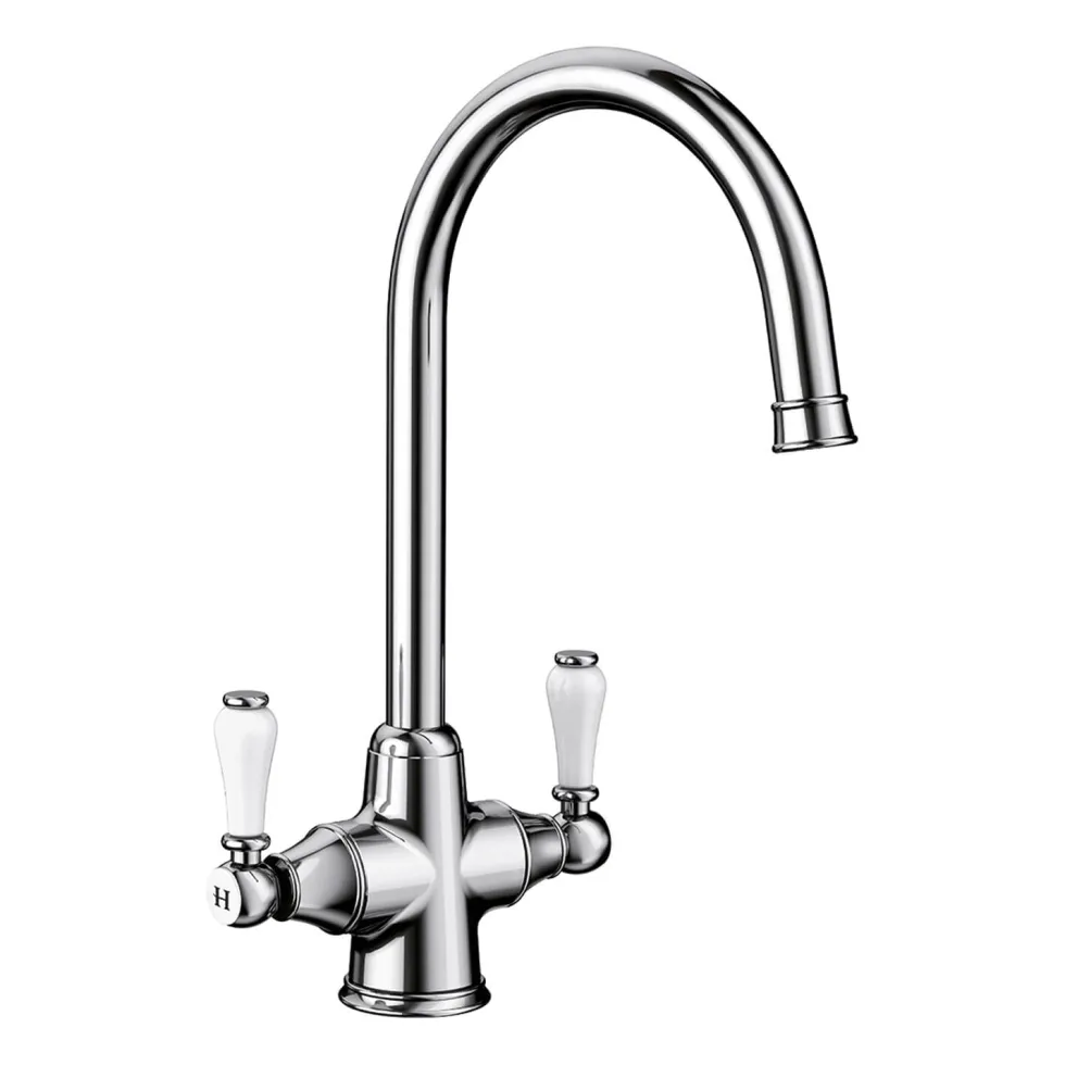 Blanco Vicus Twin Lever WRAS Approved Traditional Mono Kitchen Mixer Tap - Chrome