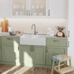 Blanco Villae Belfast Farmhouse Double Bowl Crystal Gloss White Ceramic Kitchen Sink & Waste - 794 x 490mm