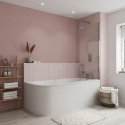 Britton Bathrooms Viride Single Ended Offset J-Shaped Bath, Panel & Cradle - 1700 x 750mm