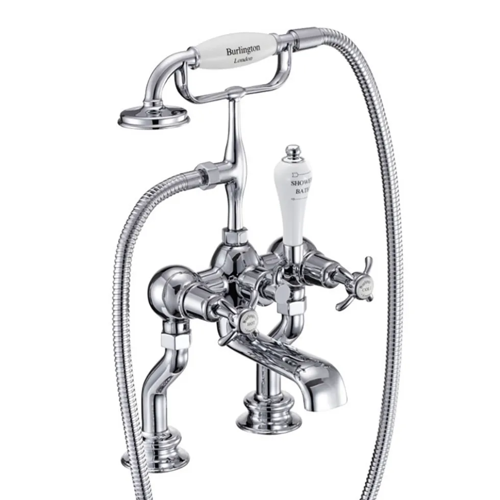 Burlington Anglesey Regent Tall Deck Mounted Bath Shower Mixer with Straight Valves