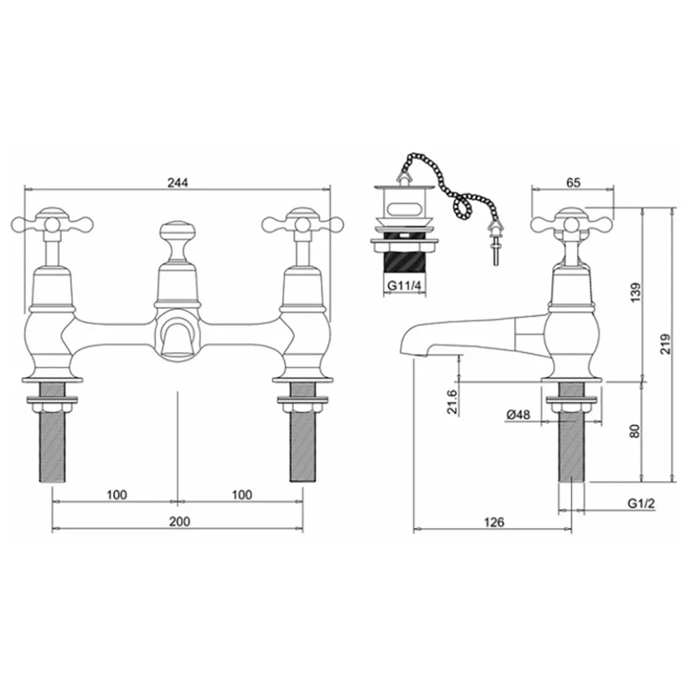 Burlington Claremont Bridge Basin Mixer Tap with Swivel Spout & Waste