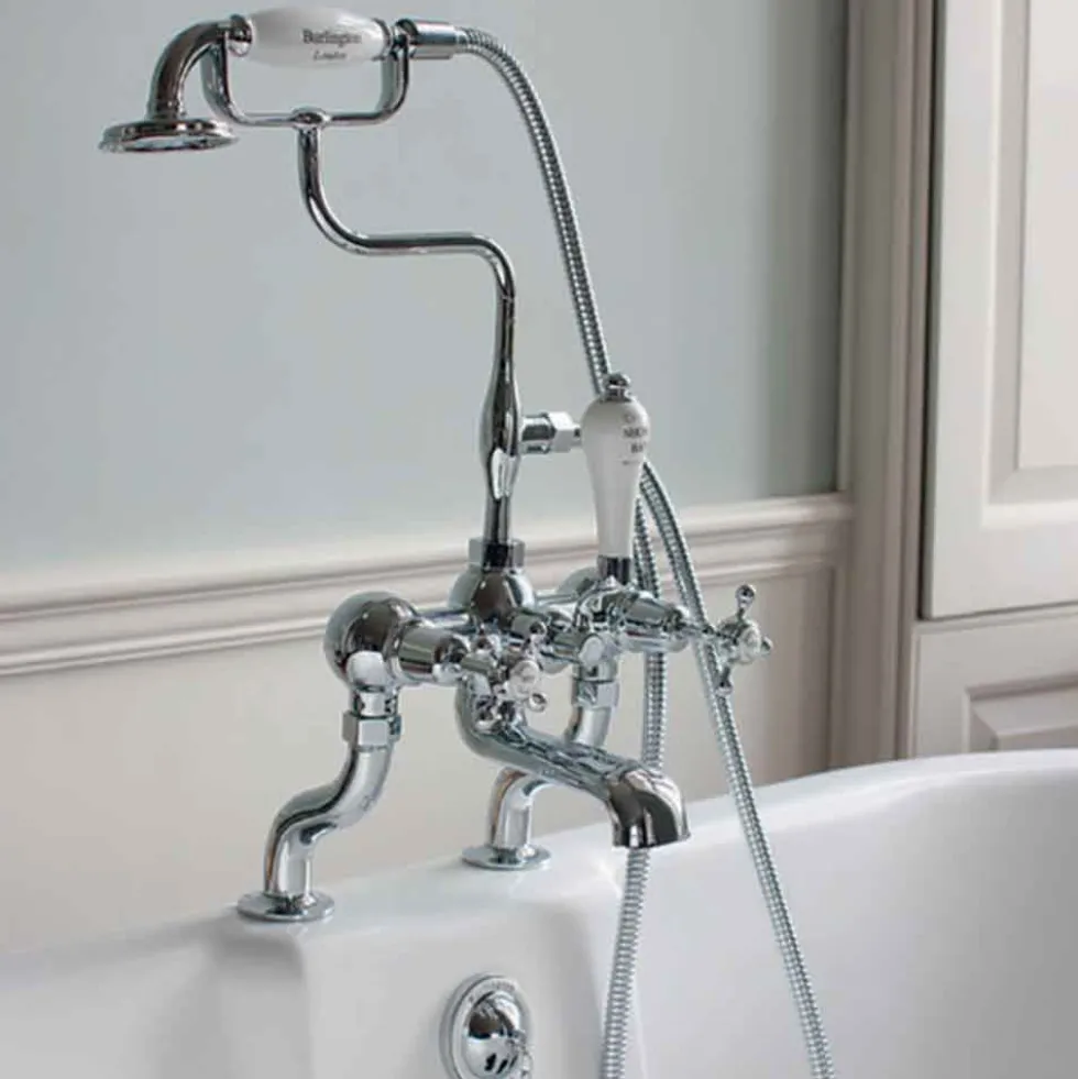 Burlington Claremont Deck Mounted Bath Shower Mixer with Straight Valves